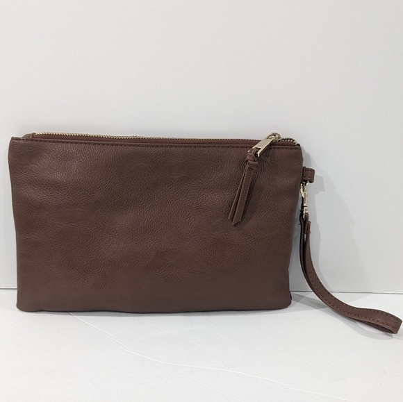 Chico's Women Navy Blue Brown Suede Leather Wristlet Wrist Bag Zipper OS - Picture 2 of 9